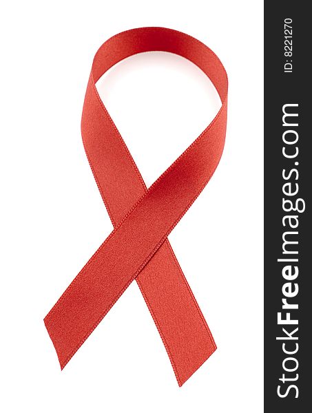 Symbolic link with red ribbon on white background