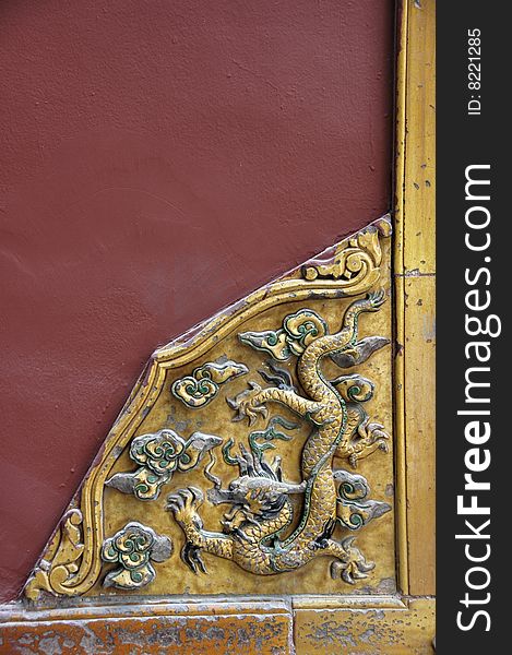 Ceramic decoration with a dragon in china. Ceramic decoration with a dragon in china