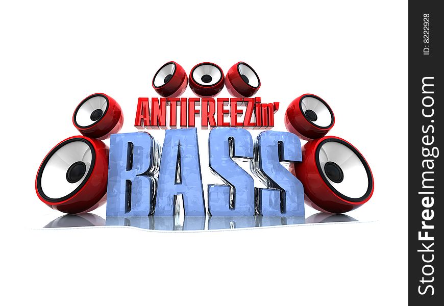 Abstract 3d illustration of text 'antifreezing bass' and audio system