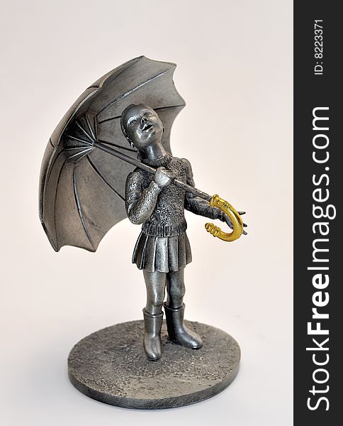 Pewter Little Girl Statue with Umbrella