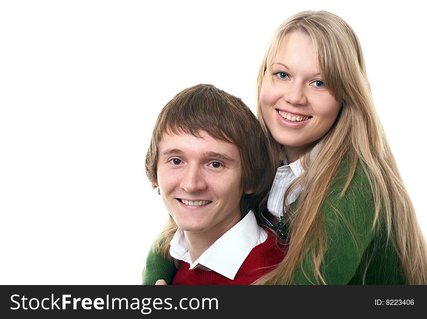 Young family man and woman on white background