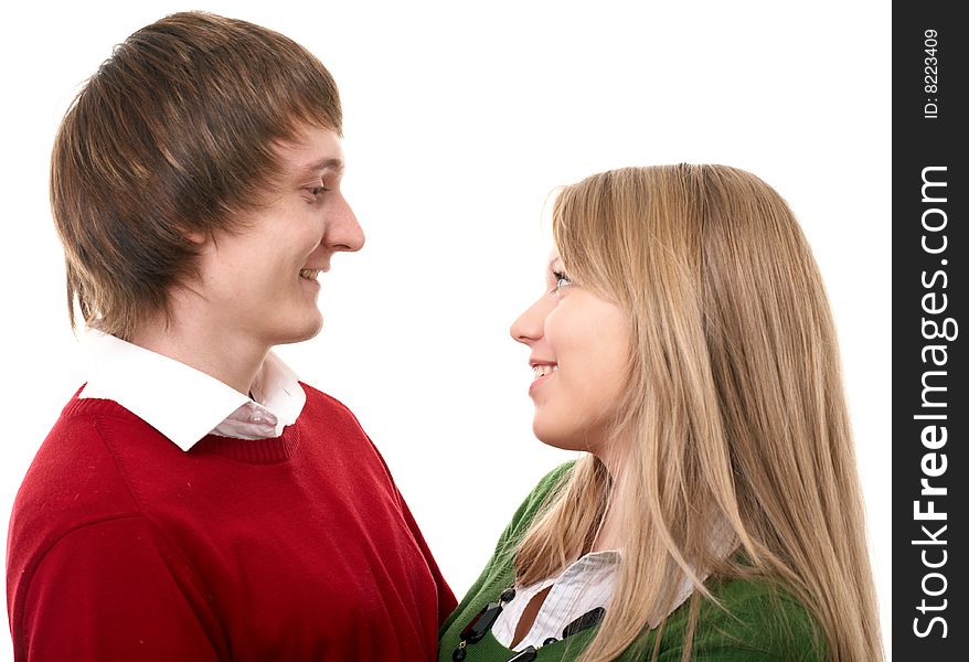 Young family man and woman on white background