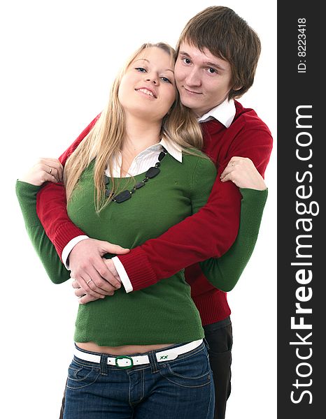 Young family man and woman on white background