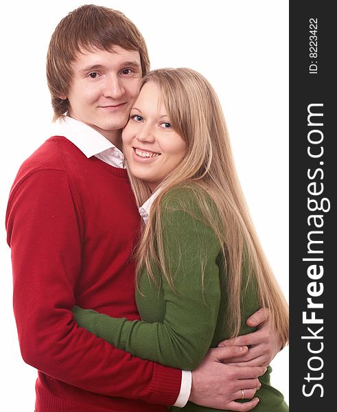 Young family man and woman on white background