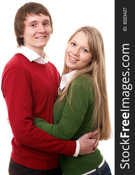 Young family man and woman on white background