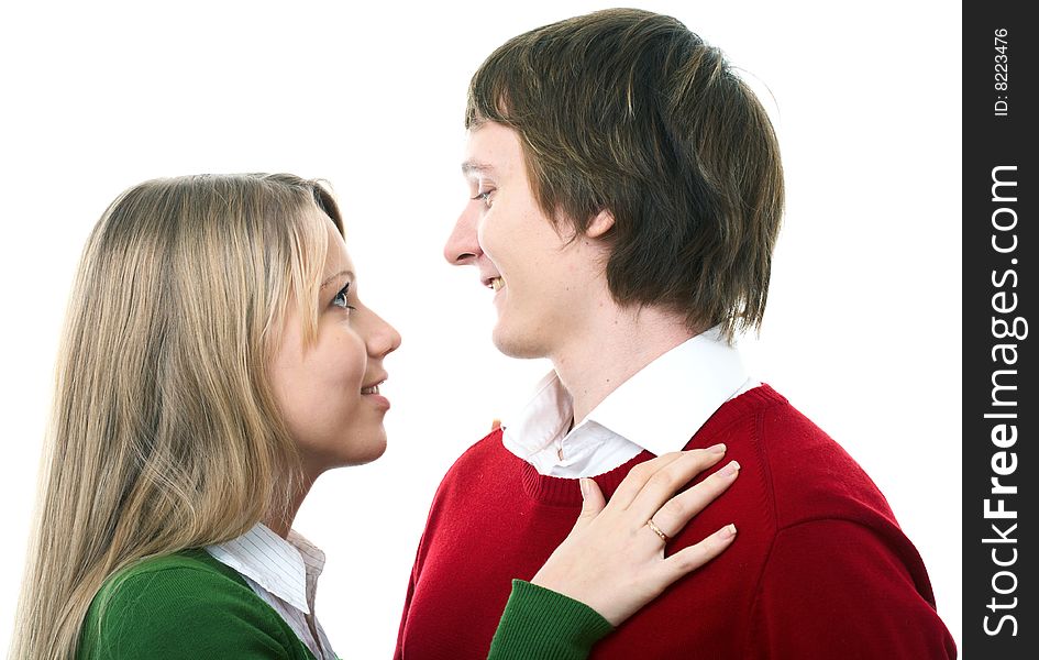 Young family man and woman on white background