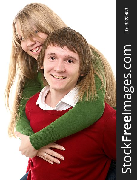 Young family man and woman on white background