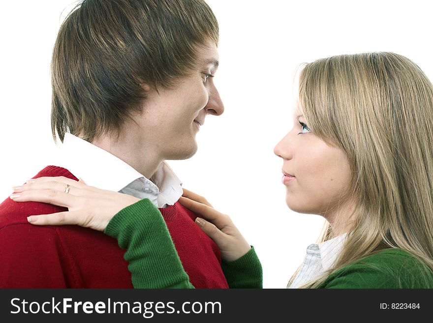 Young family man and woman on white background