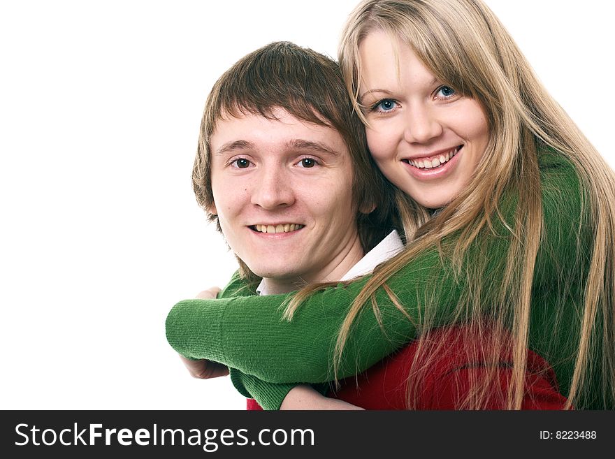 Young family man and woman on white background