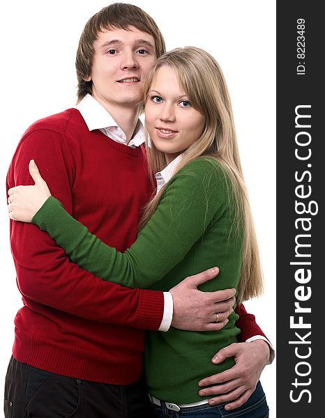 Young family man and woman on white background