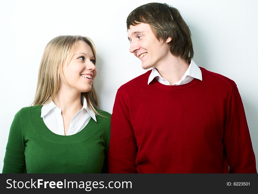 Young family man and woman on white background
