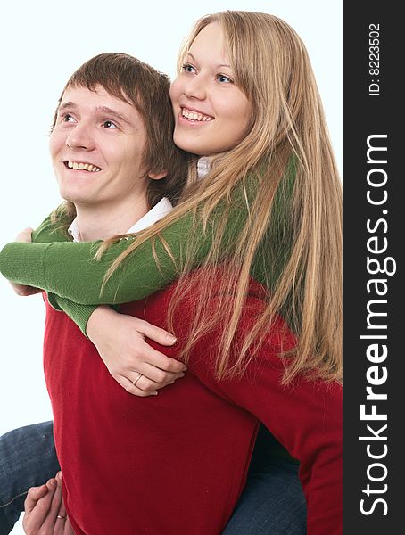 Young family man and woman on white background