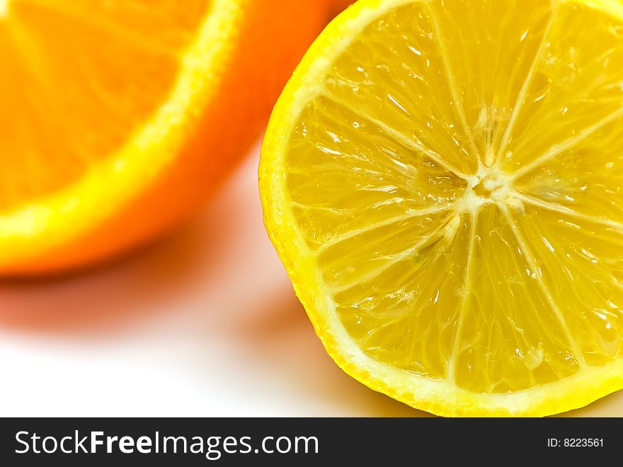 Orange and Lemon - isolated on white Background.