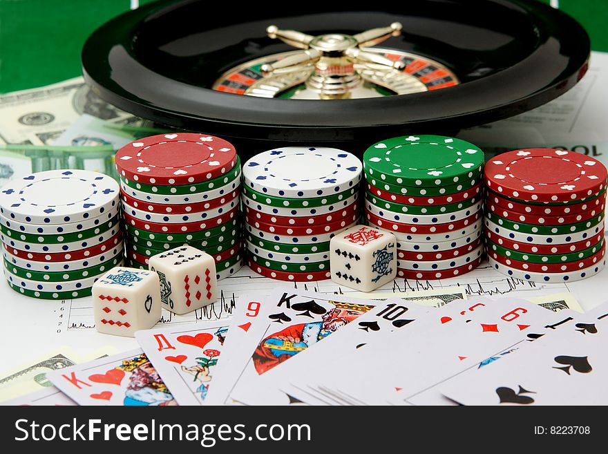 Poker chips & roulette. Series of casino