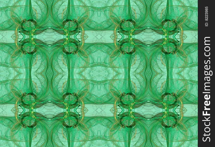 Seamless abstract fractal wallpaper, textile pattern or background, in green, mint green and gold or tan. Seamless abstract fractal wallpaper, textile pattern or background, in green, mint green and gold or tan.