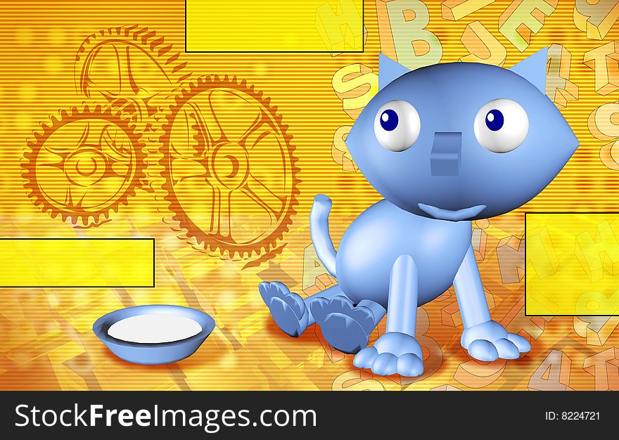 Background, abstract, abstract art, cat, blue, numerals, gold, joy, smile, program, computer, digital, artificial, whiskers, tail, furry, yellow, gear, bowl, letter. Background, abstract, abstract art, cat, blue, numerals, gold, joy, smile, program, computer, digital, artificial, whiskers, tail, furry, yellow, gear, bowl, letter