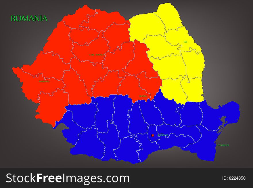 Romanian map representation in this graphic illustration.