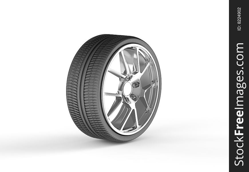 Sport wheel with alloy rim 3d render. Sport wheel with alloy rim 3d render