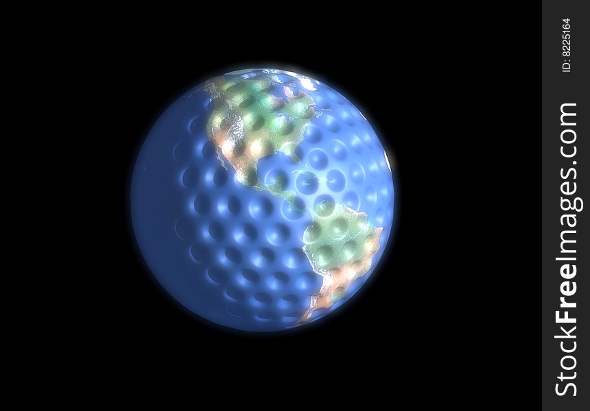 The figure shows a golf ball in the form of earth.