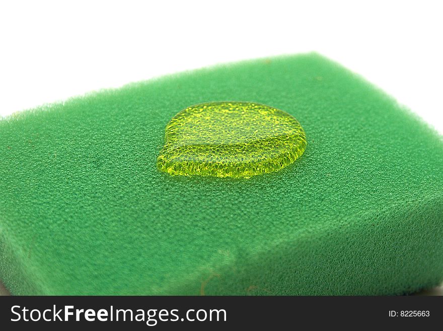 Detergent on the green sponge