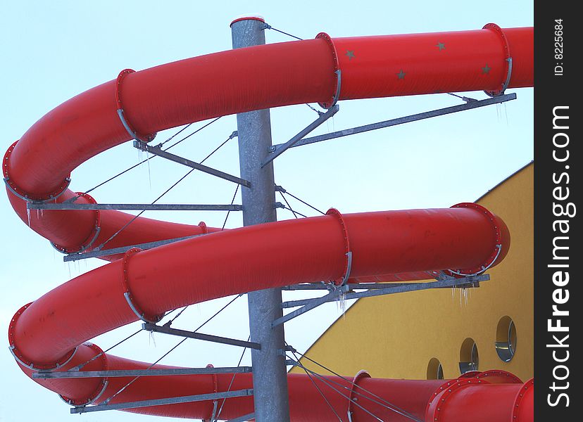 Water roller coaster with red pipe
