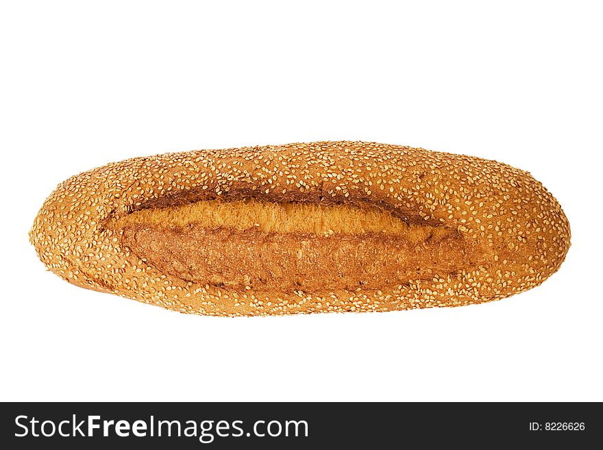 Bread with sesame seeds isolated on the white background