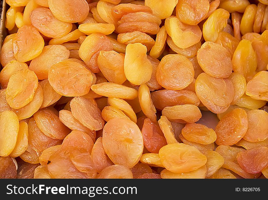 A lot of dried orange apricots. A lot of dried orange apricots
