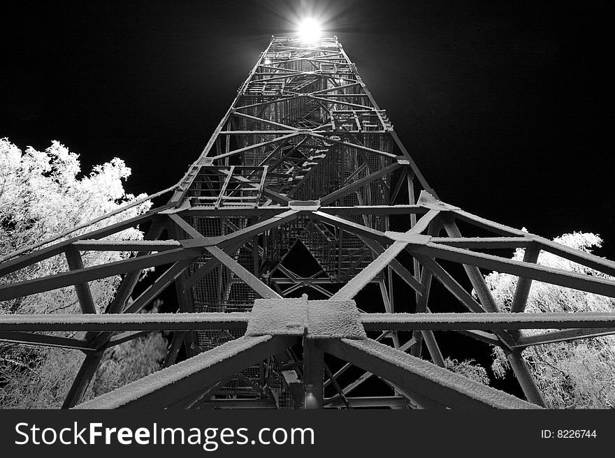 Frozen watchtower in cold winter night, lighthouse. Frozen watchtower in cold winter night, lighthouse