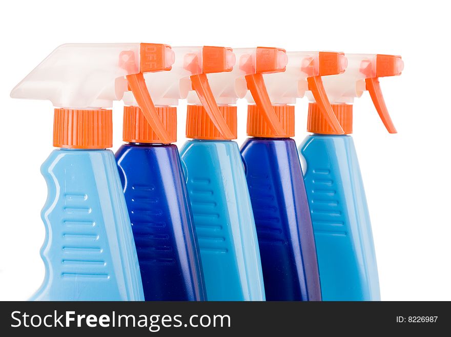 Cleaning supplies isolated on white background