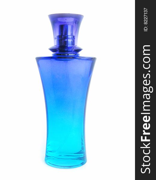 Blue bottle with perfume on a white background