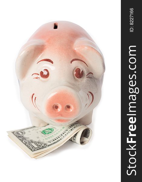 Happy piggy bank with cash