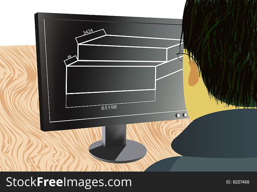 Man architect modeling 3d, vector illustration