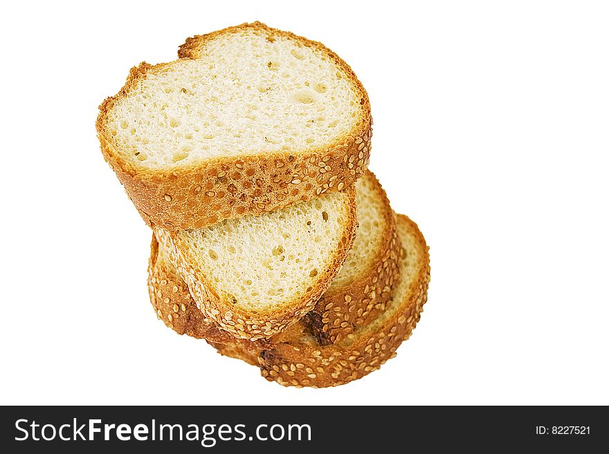 Slices of bread with sesame isolated on the white background