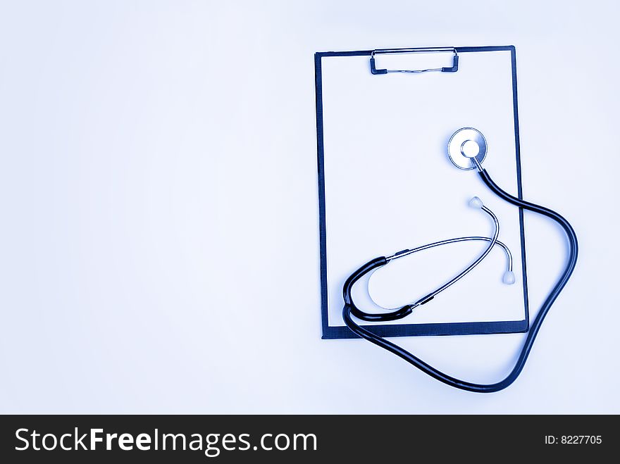 Medical Clipboard And Stethoscope Isolated