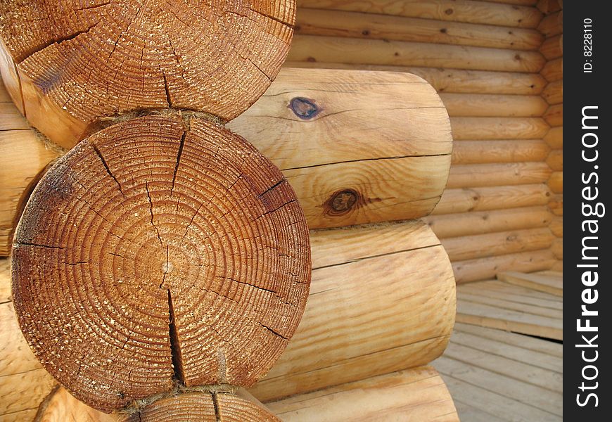 Logs of wooden house as background