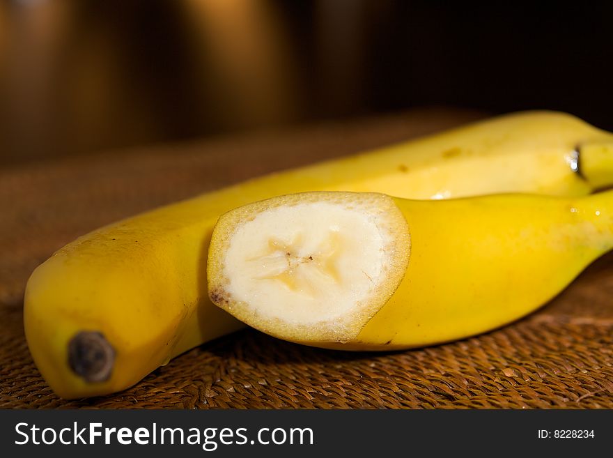 Chopped banana with dark background