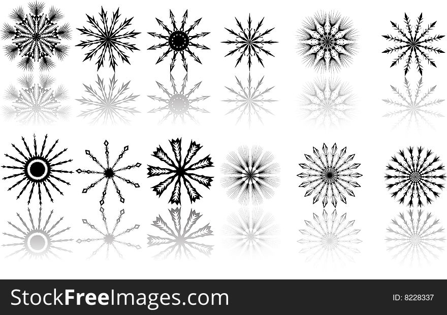Black snowflakes collection on white background. Black snowflakes collection on white background