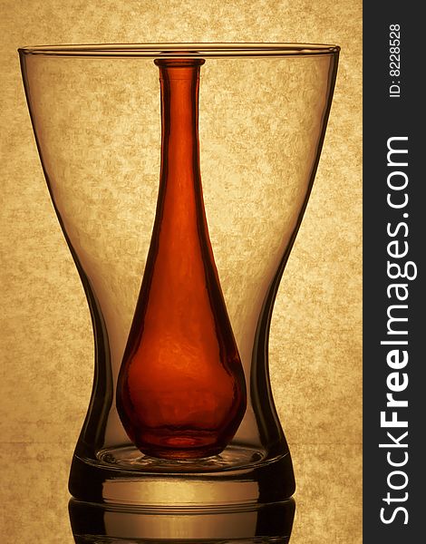 Abstract composition of glass on brown background. Abstract composition of glass on brown background