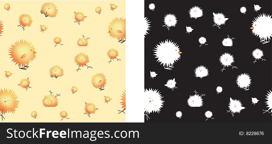 Detailed vector file, seamless wallpaper of funky chicks. Detailed vector file, seamless wallpaper of funky chicks