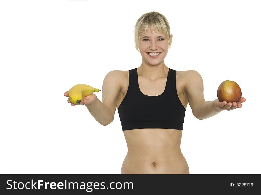 A lucky woman with fruit. A lucky woman with fruit