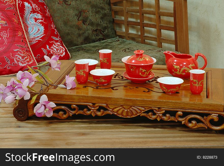 Table for tea ceremony in japanese or chinese restaurant.