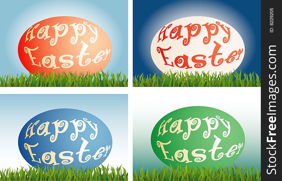 Vector Easter cards in four color variations. Vector Easter cards in four color variations
