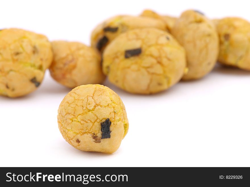 A seaweed snack ball isolated from others over white background.