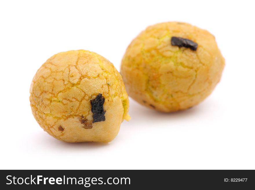 Two seaweed snack balls isolated over white background.