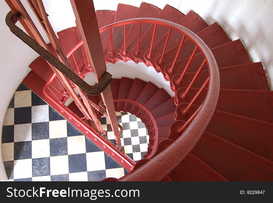 Hatteras Lighthouse with nice spiral Stairs with black and white checkerboard pattern landings. Hatteras Lighthouse with nice spiral Stairs with black and white checkerboard pattern landings.