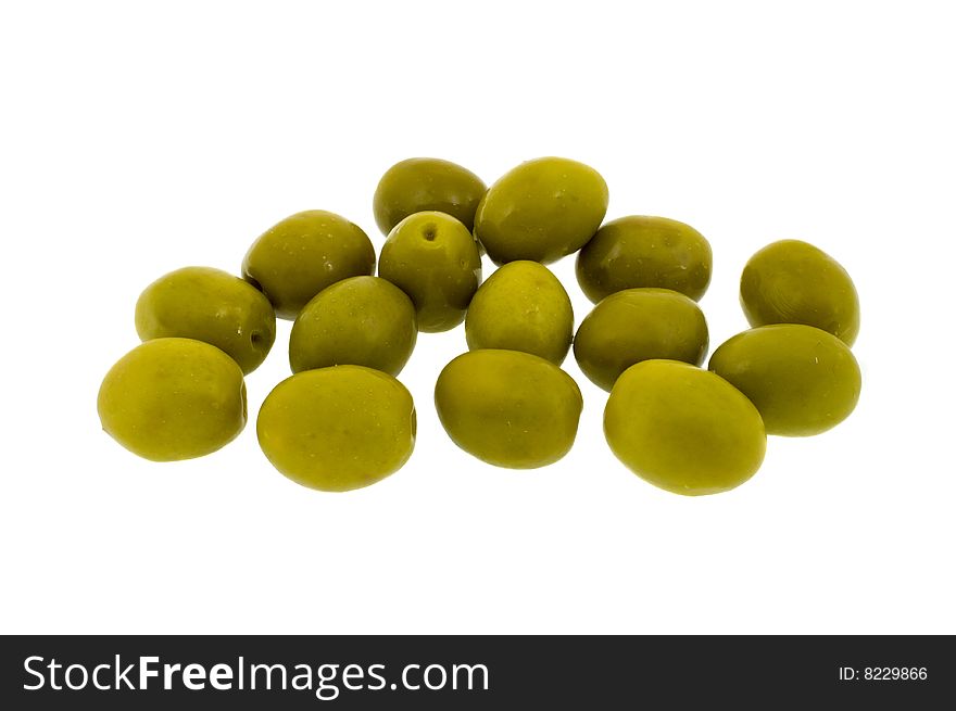 Green olives isolated on a white background