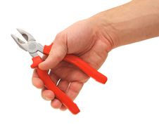 Red Combination Pliers Held In Hand Royalty Free Stock Image Red Combination Pliers Held In Hand Royalty Free Stock Image