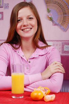 Woman With Glass Of Juice Royalty Free Stock Image