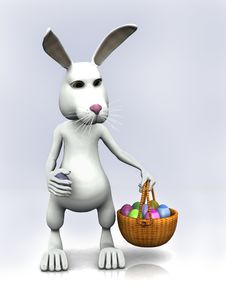 Cartoon Easter Bunny Holding A Basket With Eggs Royalty Free Stock Photo