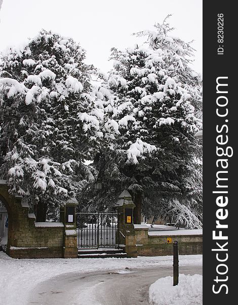 Gates to st Edwards church, Stow on the Wold, in the snow. Gates to st Edwards church, Stow on the Wold, in the snow